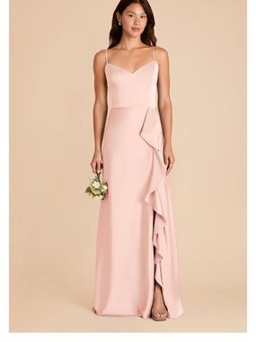Birdy Grey Blush Pink Spaghetti Strap Ruffle Maxi Dress